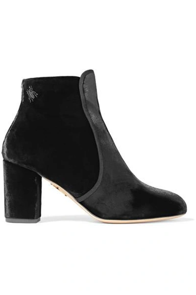Charlotte Olympia Alba Embellished Velvet Ankle Boots In Black