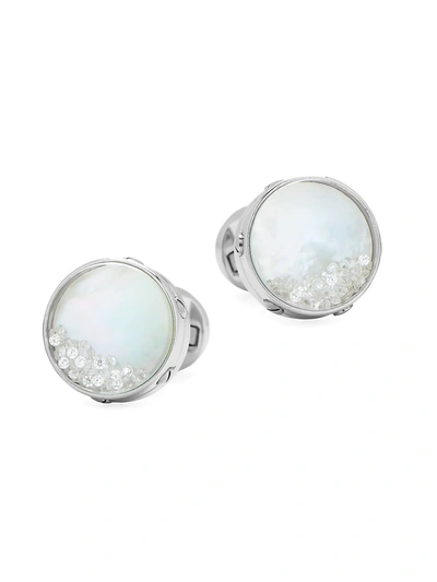 Cufflinks, Inc Men's Ox & Bull Trading Co. Stainless Steel, Mother-of-pearl & Pave Crystal Cufflinks In White