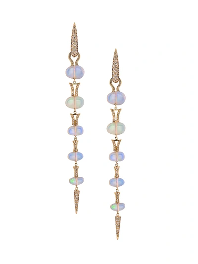 Etho Maria Misty 18k Rose Gold, Diamond & Opal Spear Drop Earrings