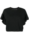 Alice And Olivia Joline Ruffle Short Sleeve Crop Sweatshirt In Black