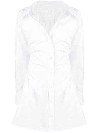 Alexander Wang T Long-sleeve Waist Gathered Shirtdress In Bright White