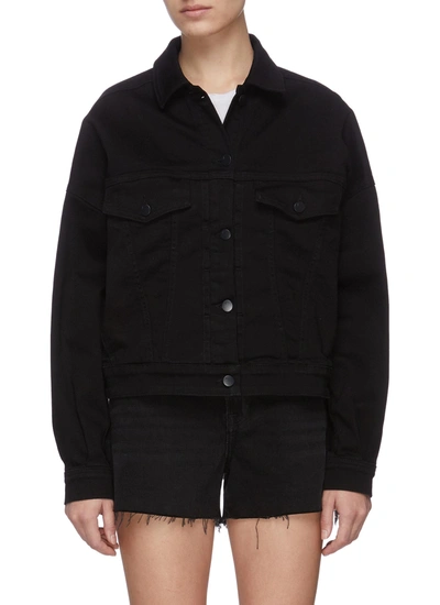 J Brand Drew' Chain Fray Sleeve Crop Denim Jacket In Black