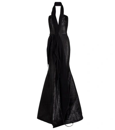 Maticevski Significant' Drape Halterneck Shimmer Gown In Black