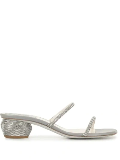 René Caovilla Crystal Embellished Block Heel Sandals In Silver
