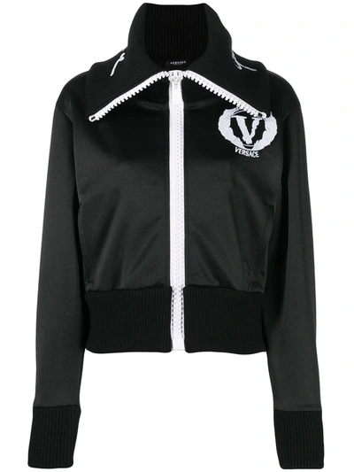 Versace Wide-neck Logo Jacket In Black