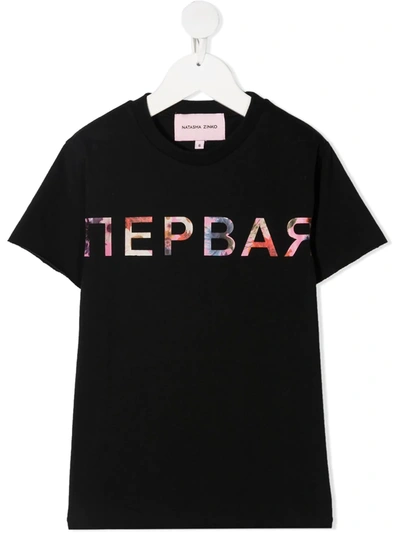Natasha Zinko Teen Contrast Print T-shirt In Black