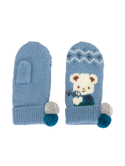 Familiar Kids' Intarsia Knit Mittens In Blue