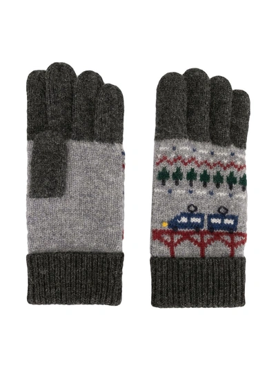 Familiar Kids' Intarsia Knit Wool-blend Gloved In Grey