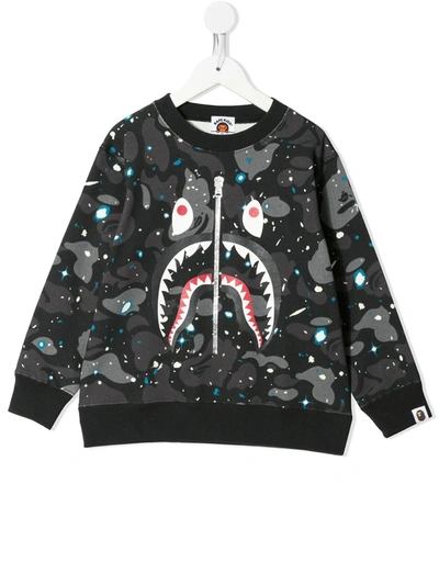 A Bathing Ape Kids' Shark-detail Camouflage-print Sweatshirt In Black