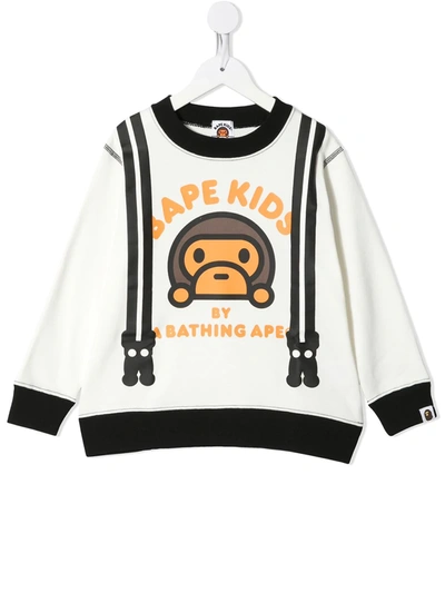 A Bathing Ape Kids' Milo Suspenders Printed Sweatshirt In White