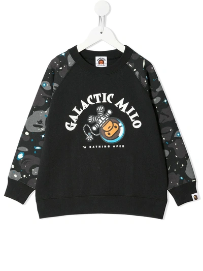 A Bathing Ape Kids' Graphic Print Long-sleeved Sweatshirt In Black