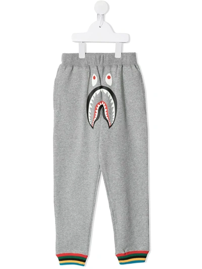 A Bathing Ape Kids' Shark-print Track Pants In Grey