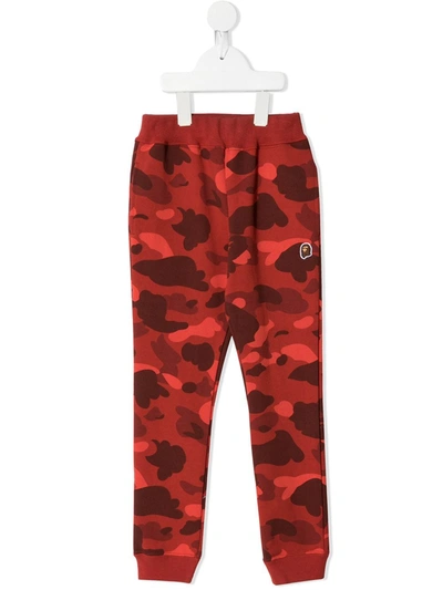 A Bathing Ape Kids' Army Print Joggers In Red