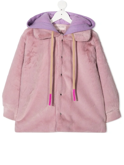 Natasha Zinko Kids' Faux-fur Hooded Coat In Pink