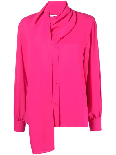 Msgm Draped-collar Asymmetric Blouse In Pink