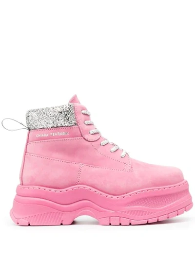 Chiara Ferragni Glitter-trim Working Boots In Pink