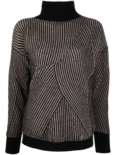 Blumarine Stripe-patterned Knitted Jumper In Black