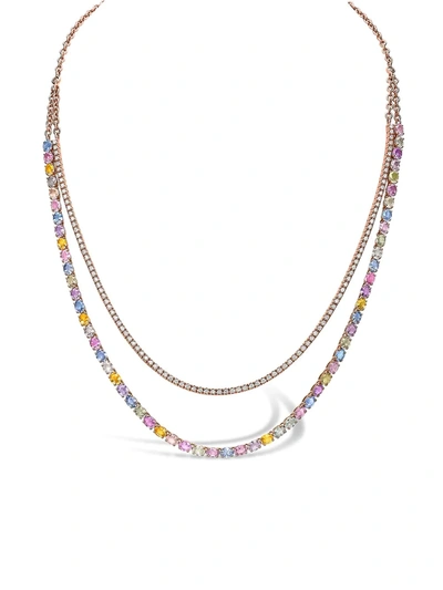 Pragnell 18kt Rose Gold Rainbow Fancy Sapphire And Diamond Two-row Necklace In Pink