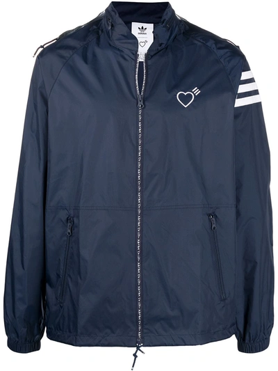 Adidas Originals Heart-detail Zip-up Windbreaker In Blue
