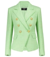 Balmain Buttoned Cotton Blend Fitted Jacket In Light Green