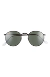 Ray Ban Icons 50mm Round Metal Sunglasses In Shiny Black/ Green