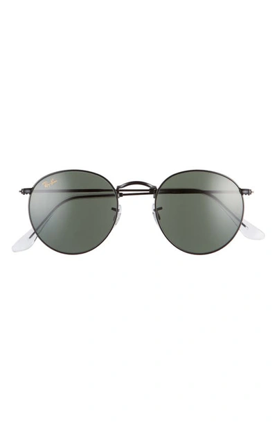 Ray Ban Icons 50mm Round Metal Sunglasses In Shiny Black/ Green