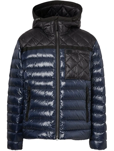 Burberry Diamond Quilted Panel Hooded Puffer Jacket In Blue