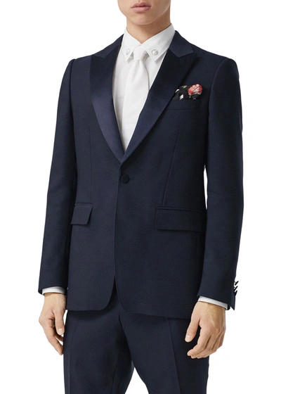 Burberry English Fit Wool Silk Blend Tailored Jacket In Navy Black