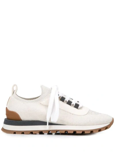 Brunello Cucinelli Classic Embellished Sneakers In Neutrals