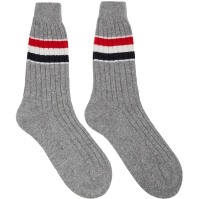 Thom Browne Online Exclusive Grey Cashmere Rwb Stripe Socks In 055 Lgtgrey