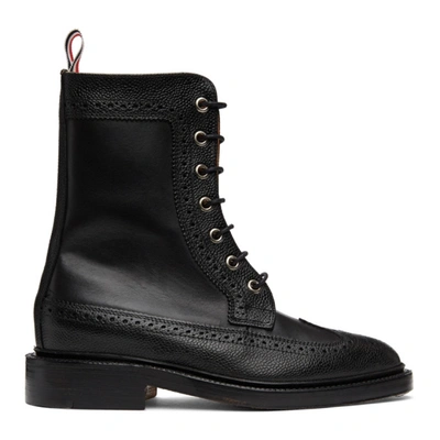 Thom Browne Online Exclusive Black Pebble Mix Longwing Boot In 001 Black