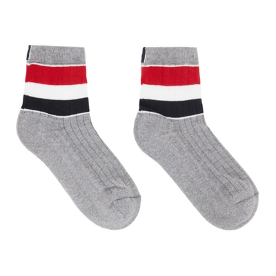 Thom Browne Online Exclusive Grey Rwb Stripe Athletic Socks In 055 Lgtgrey