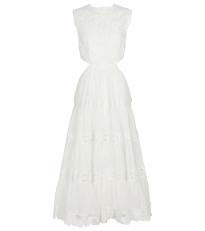 Zimmermann Cassia Cutout Broderie Anglaise-trimmed Linen And Ramie Midi Dress In White