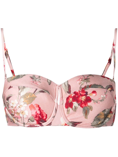 Zimmermann Cassia Floral-print Underwired Bandeau Bikini Top In Pink