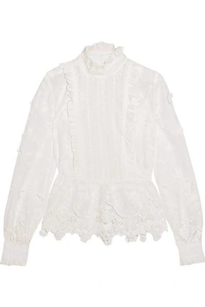 Anna Sui Daisy Fields Silk-blend And Broderie Anglaise Cotton Blouse In White