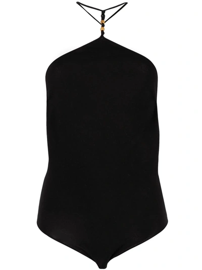 Bottega Veneta Womens Black Halterneck Bead-embellished Cashmere-blend Body M
