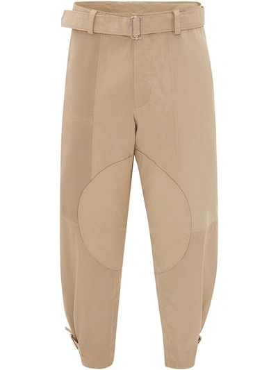 Jw Anderson Belted D-ring Detail Patchwork Saddle Pants In Neutrals
