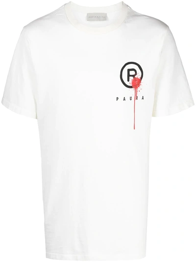 Paura Embroidered Splatter Logo T-shirt In Neutrals