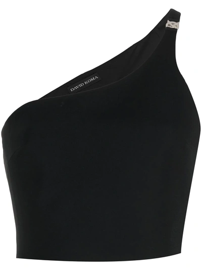 David Koma Cropped One-shoulder Embellished Crepe Top In Black