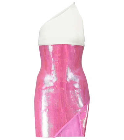 David Koma Women's Knit And Sequined One-shoulder Mini Dress In White & Pink