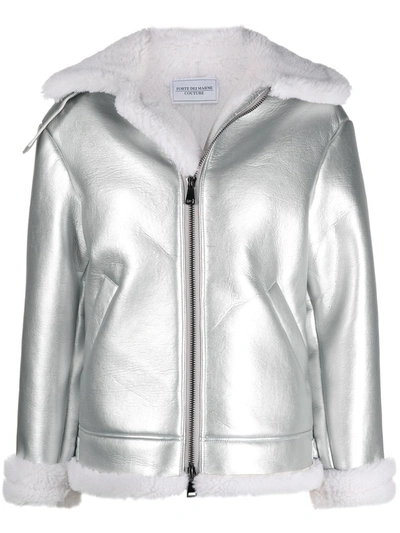 Forte Dei Marmi Couture Faux-shearling Aviator Jacket In Silver