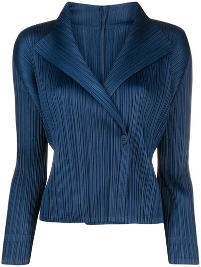 Issey Miyake Plissé Wrap-front Blouse In Blue