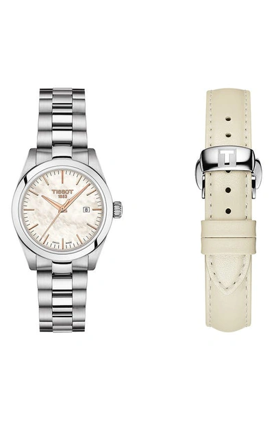 Tissot T-my Lady Bracelet Watch & Leather Strap Gift Set, 29.3mm In White Mother Of Pearl