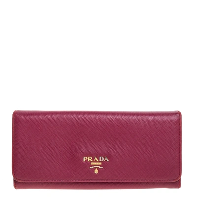 Pre-owned Prada Fuchsia Saffiano Leather Continental Flap Wallet In Pink