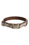 Barbour Reflective Tartan Dog Collar In Taupe/ Pink