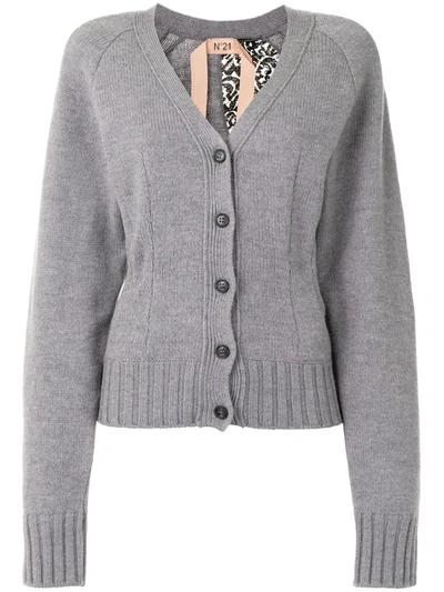 N°21 Floral Lace Panel Cardigan In Grey