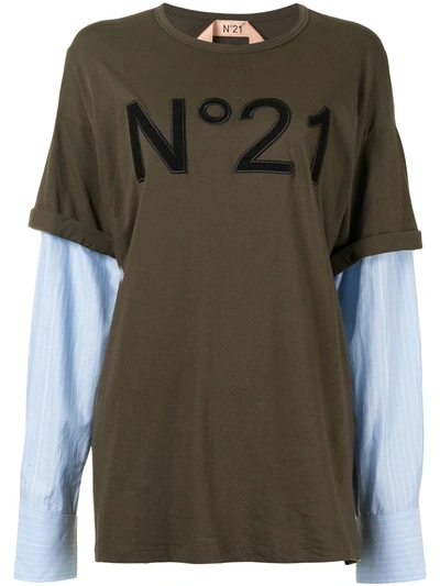 N°21 Layered Shirt-sleeve Logo T-shirt In Green