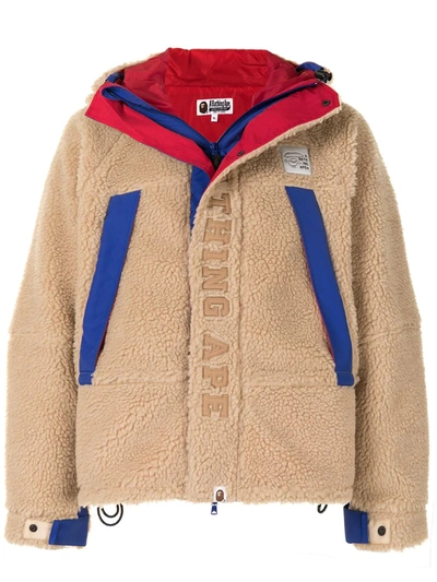 A Bathing Ape Embroidered Logo Sherpa Jacket In Brown