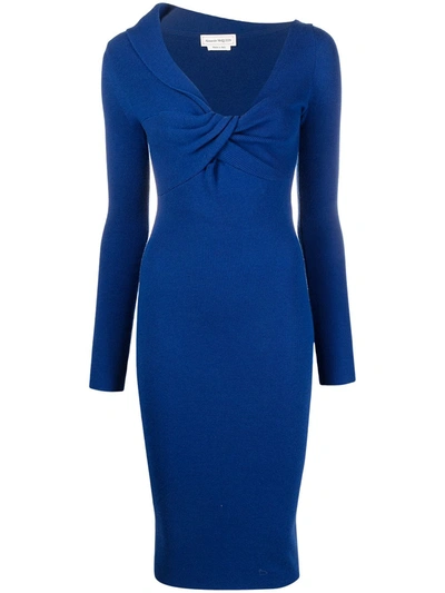 Alexander Mcqueen Twist-detail Mid-length Dress In Blue