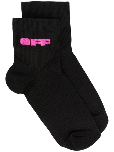Off-white Intarsia-logo Ankle Socks In Black